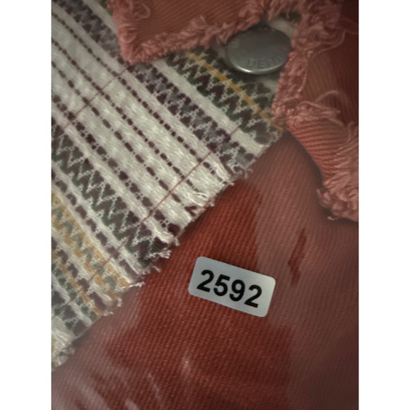 NWT Miss Me Brick‎ Red Patchwork Knit Sleeve Cropped Denim Shacket Womens Size M - Picture 13 of 14